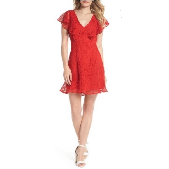 Chelsea28 ruffle sleeve lace fit and flare dress - Picture 1 of 8